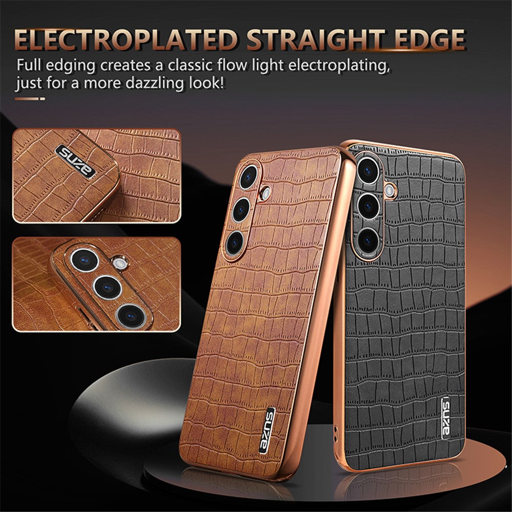 AZNS For Samsung Galaxy S25 Case Electroplating Crocodile Texture PU+TPU Phone Cover