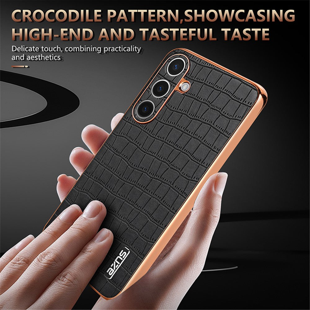 AZNS For Samsung Galaxy S25 Case Electroplating Crocodile Texture PU+TPU Phone Cover