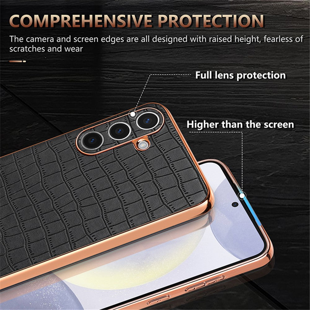 AZNS For Samsung Galaxy S25 Case Electroplating Crocodile Texture PU+TPU Phone Cover