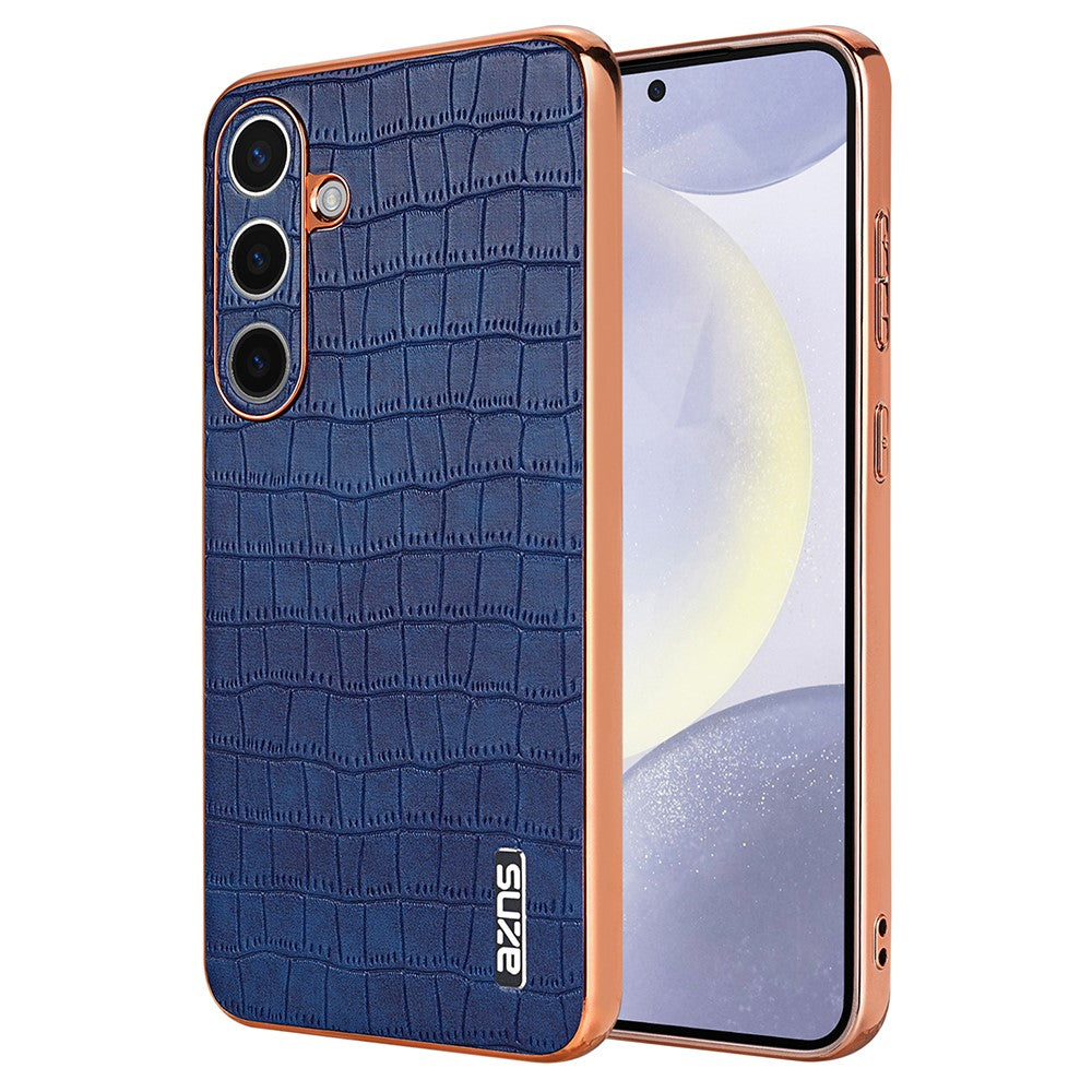 AZNS For Samsung Galaxy S25 Case Electroplating Crocodile Texture PU+TPU Phone Cover