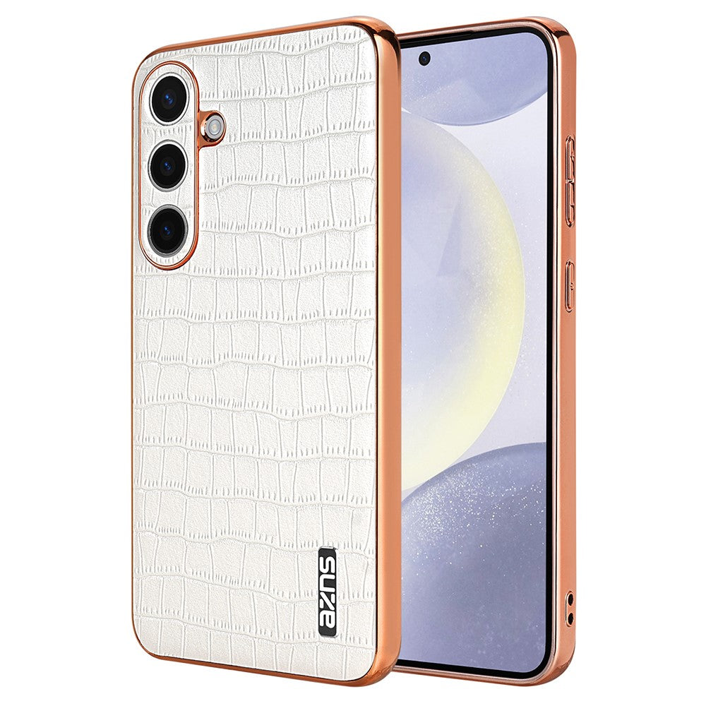 AZNS For Samsung Galaxy S25 Case Electroplating Crocodile Texture PU+TPU Phone Cover