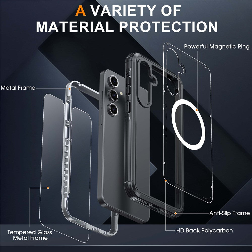 Samsung Galaxy S24 FE Magnetiskt Skal PC+TPU mobilskydd med Härdat Glas Skärmfilm
