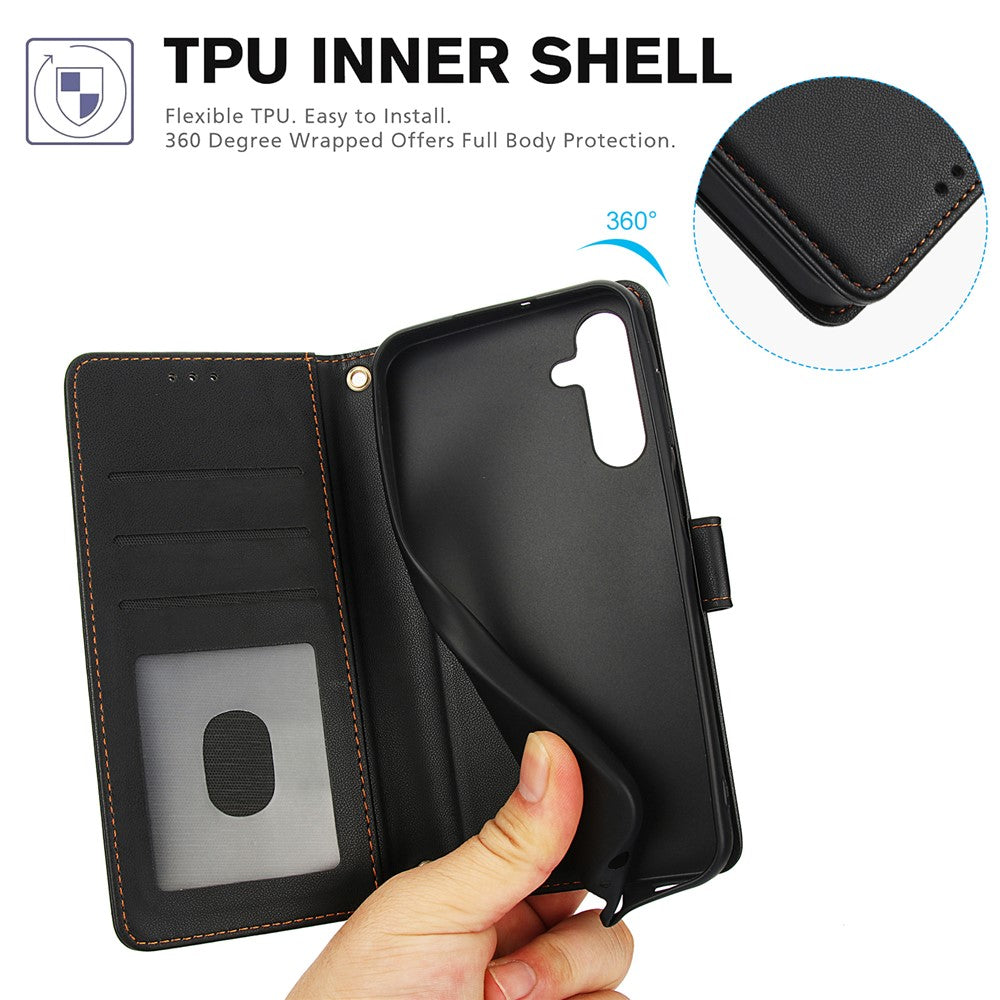 SY-003 Til Samsung Galaxy A37 5G / A56 5G / A36 5G etui PU-læder stander visning telefonpungcover med håndrem