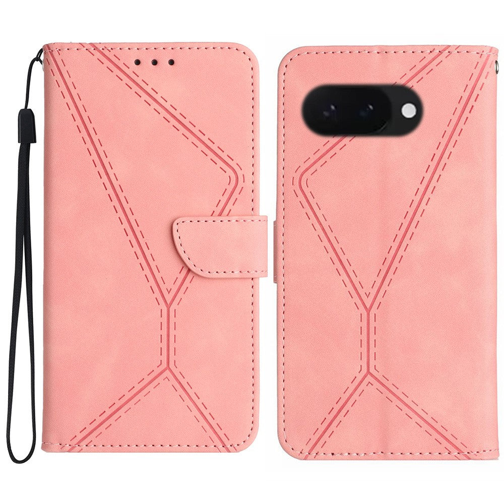 HT05 For Google Pixel 9a Case Skin-Touch Lines PU Leather Flip Phone Cover