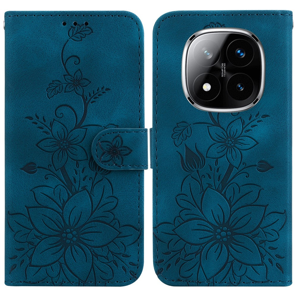 For Xiaomi Redmi Note 14 Pro 5G / Poco X7 5G Case Lily Flower Imprint Leather Phone Cover with Stand