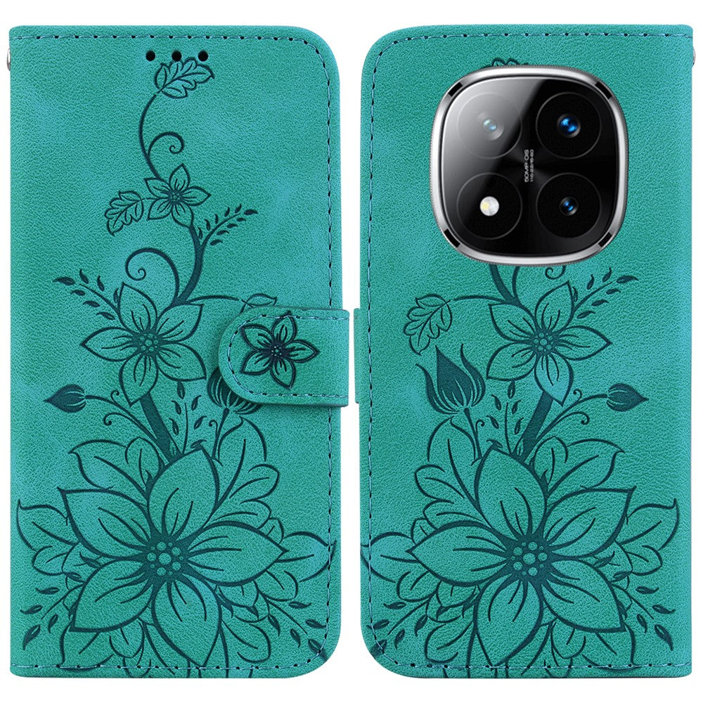 For Xiaomi Redmi Note 14 Pro 5G / Poco X7 5G Case Lily Flower Imprint Leather Phone Cover with Stand