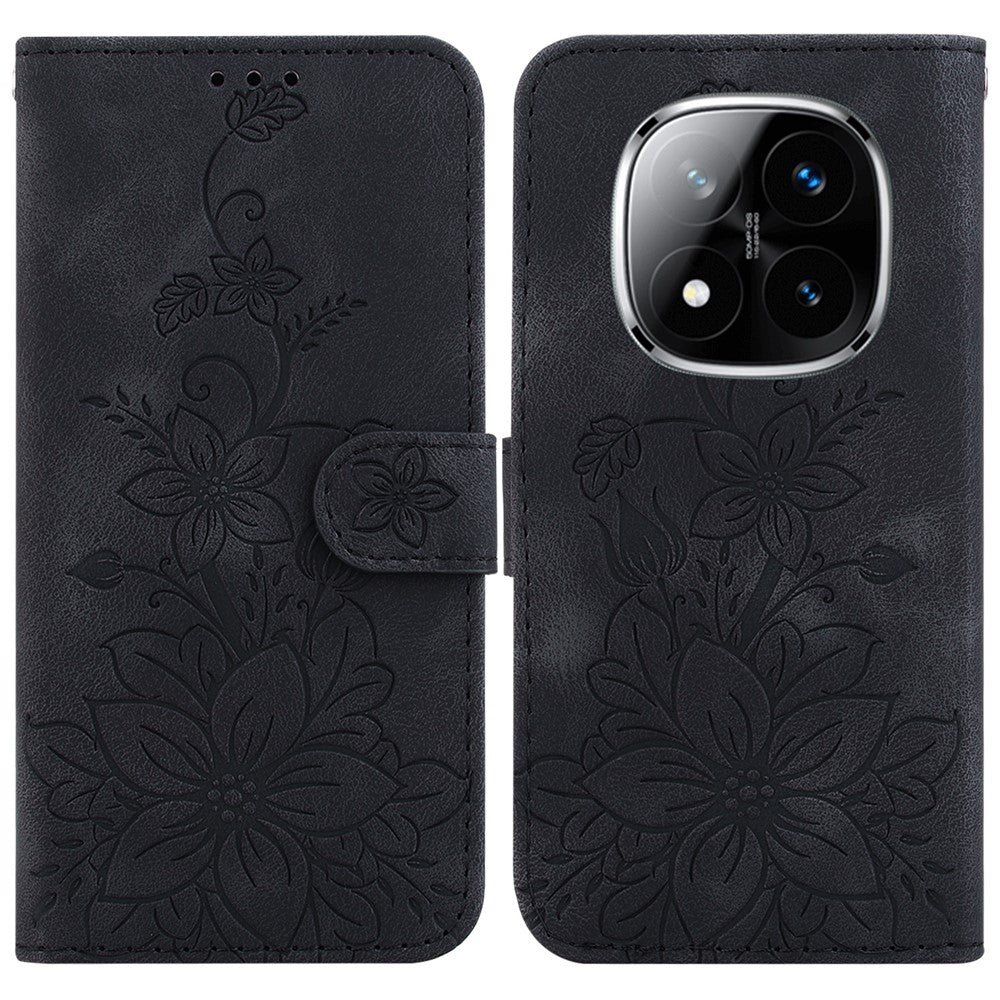 For Xiaomi Redmi Note 14 Pro 5G / Poco X7 5G Case Lily Flower Imprint Leather Phone Cover with Stand
