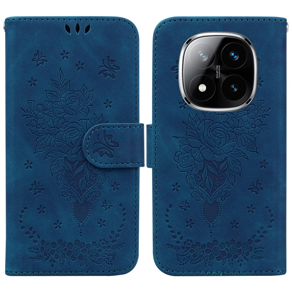 For Xiaomi Redmi Note 14 Pro 5G / Poco X7 5G Case PU Leather Wallet Phone Cover Butterfly Flower Imprint