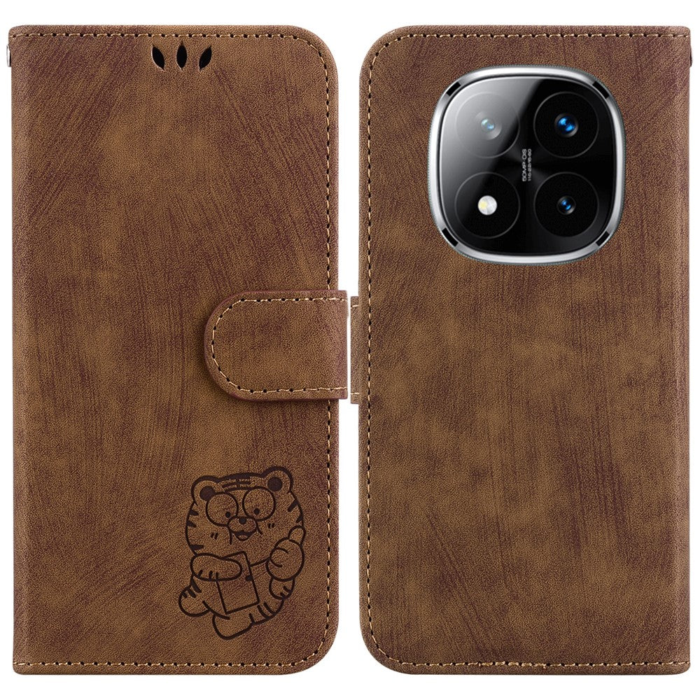 For Xiaomi Redmi Note 14 Pro 5G / Poco X7 5G Wallet Case Tiger Imprint Leather Shockproof Phone Cover