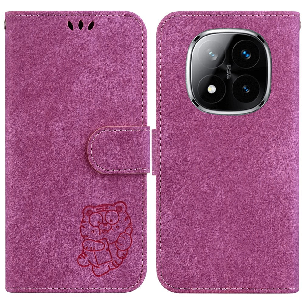 For Xiaomi Redmi Note 14 Pro 5G / Poco X7 5G Wallet Case Tiger Imprint Leather Shockproof Phone Cover