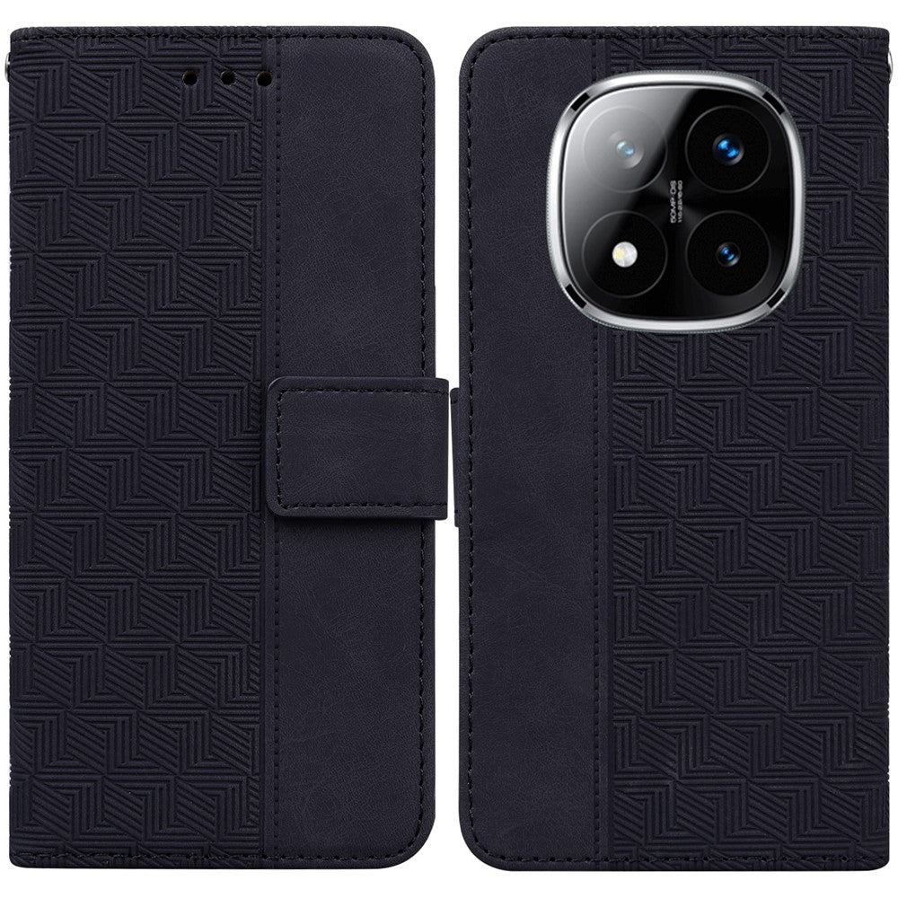 For Xiaomi Redmi Note 14 Pro 5G / Poco X7 5G Case Geometry Pattern Leather Wallet Phone Cover with Wrist Strap
