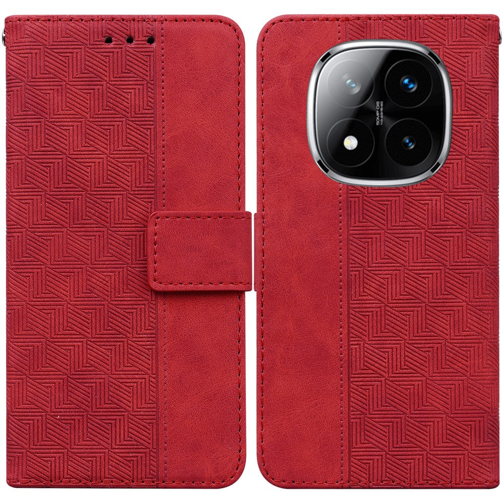 For Xiaomi Redmi Note 14 Pro 5G / Poco X7 5G Case Geometry Pattern Leather Wallet Phone Cover with Wrist Strap