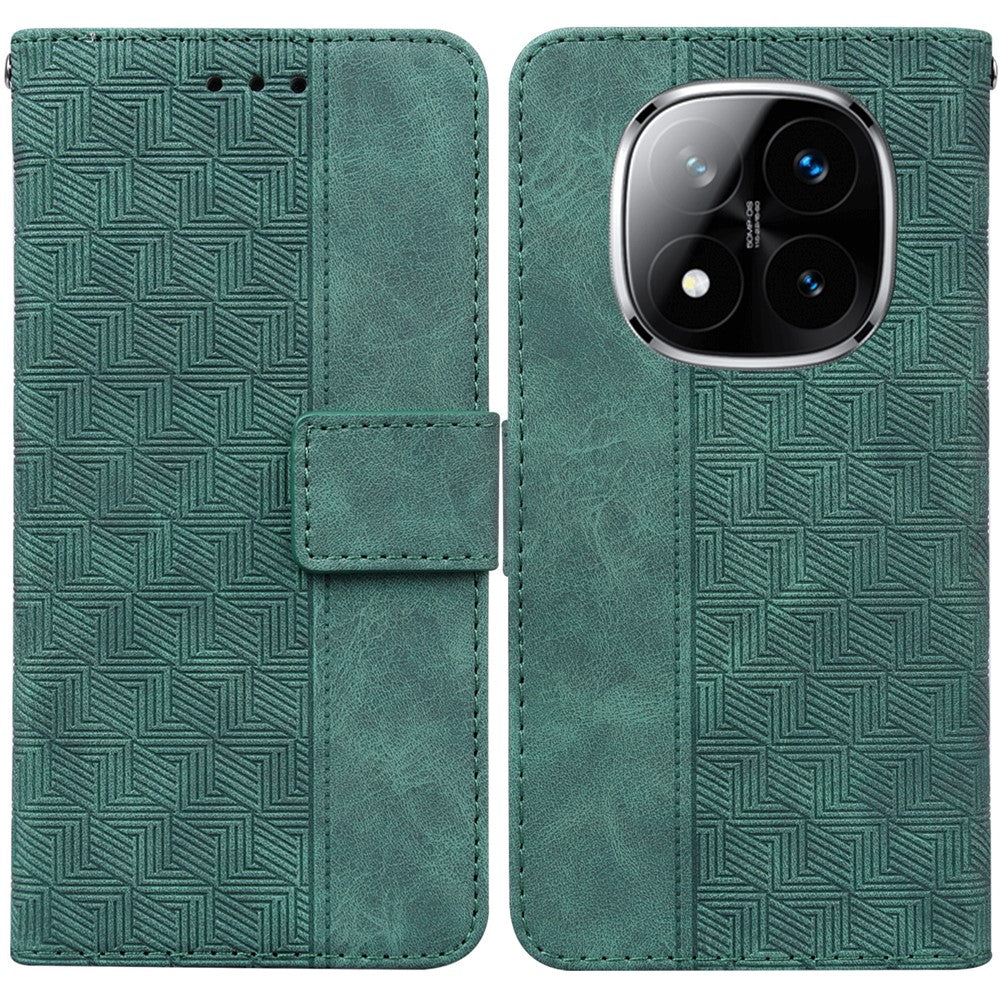 For Xiaomi Redmi Note 14 Pro 5G / Poco X7 5G Case Geometry Pattern Leather Wallet Phone Cover with Wrist Strap