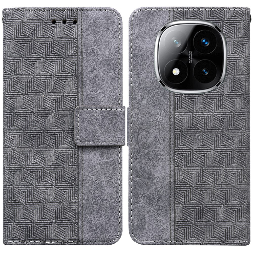 For Xiaomi Redmi Note 14 Pro 5G / Poco X7 5G Case Geometry Pattern Leather Wallet Phone Cover with Wrist Strap