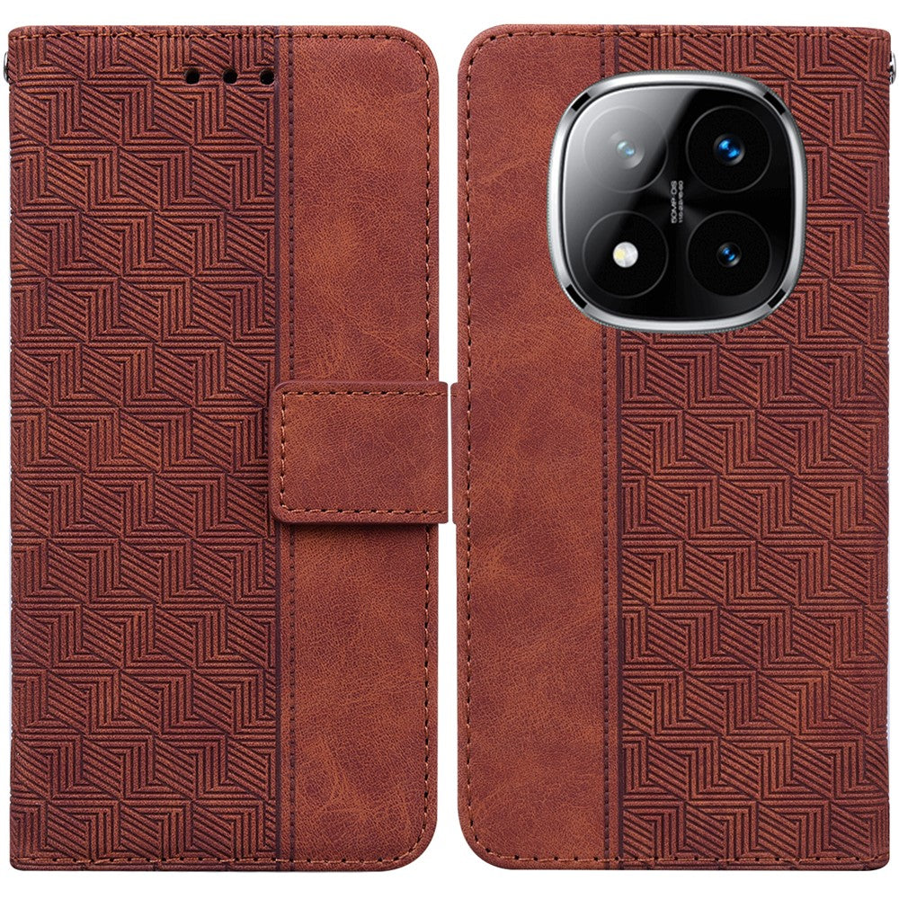 For Xiaomi Redmi Note 14 Pro 5G / Poco X7 5G Case Geometry Pattern Leather Wallet Phone Cover with Wrist Strap