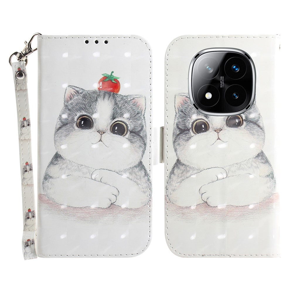 For Xiaomi Redmi Note 14 Pro 5G / Poco X7 5G Case Pattern Printing Leather Wallet Phone Cover with Wrist Strap
