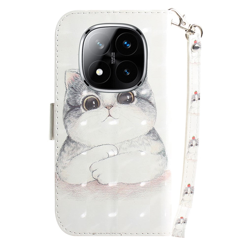 For Xiaomi Redmi Note 14 Pro 5G / Poco X7 5G Case Pattern Printing Leather Wallet Phone Cover with Wrist Strap
