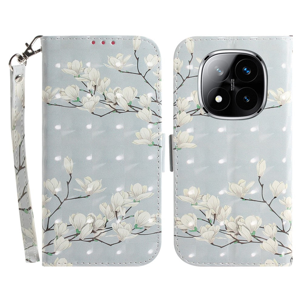 For Xiaomi Redmi Note 14 Pro 5G / Poco X7 5G Case Pattern Printing Leather Wallet Phone Cover with Wrist Strap