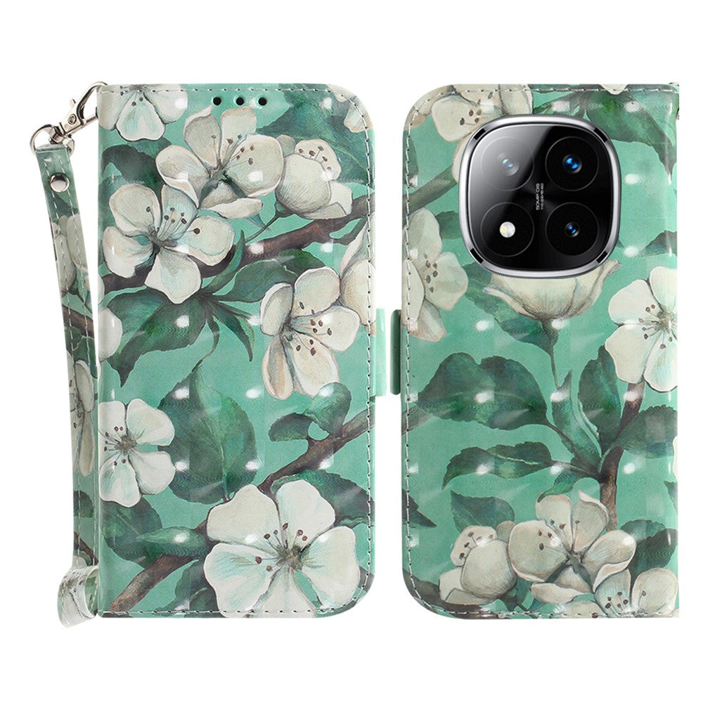 For Xiaomi Redmi Note 14 Pro 5G / Poco X7 5G Case Pattern Printing Leather Wallet Phone Cover with Wrist Strap