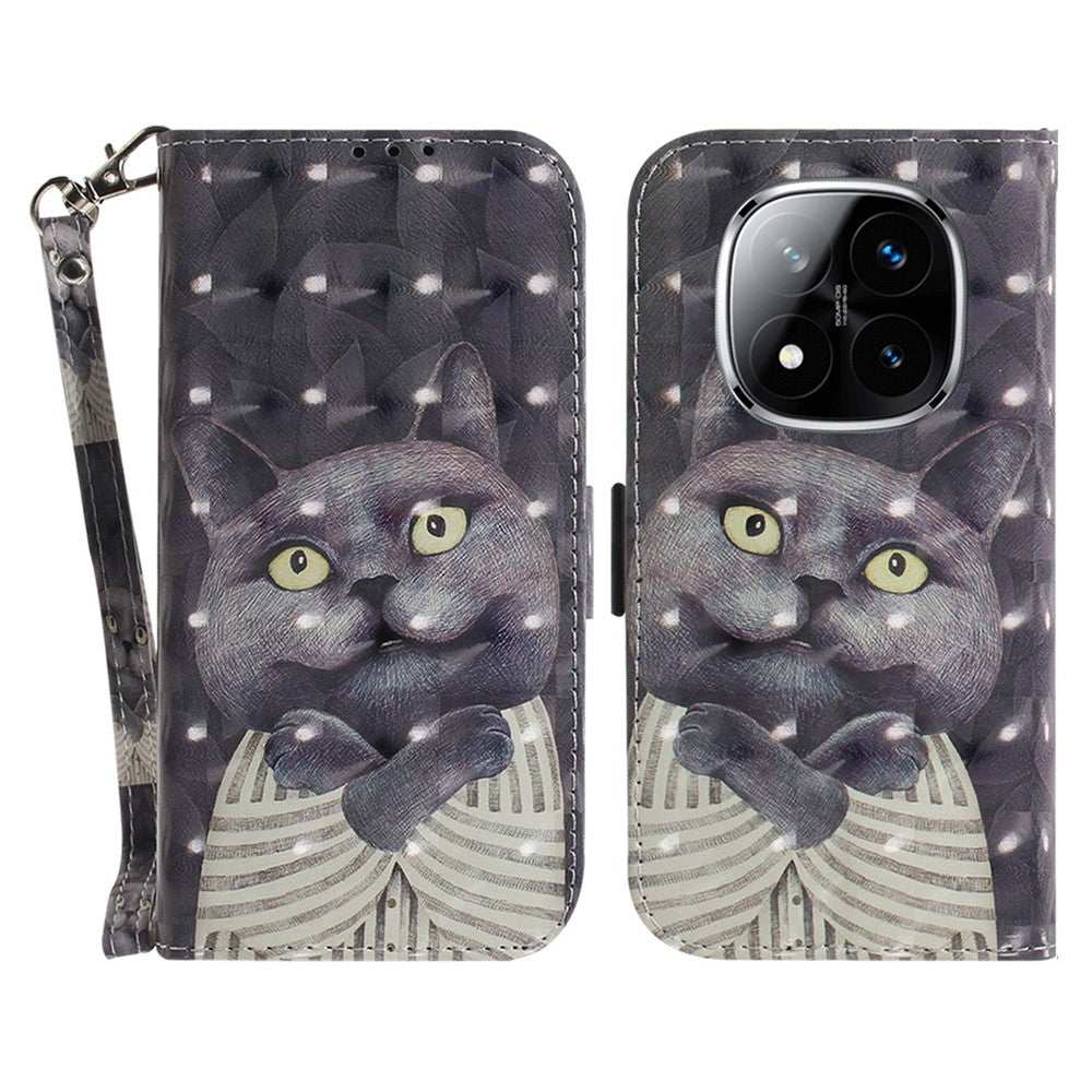 For Xiaomi Redmi Note 14 Pro 5G / Poco X7 5G Case Pattern Printing Leather Wallet Phone Cover with Wrist Strap