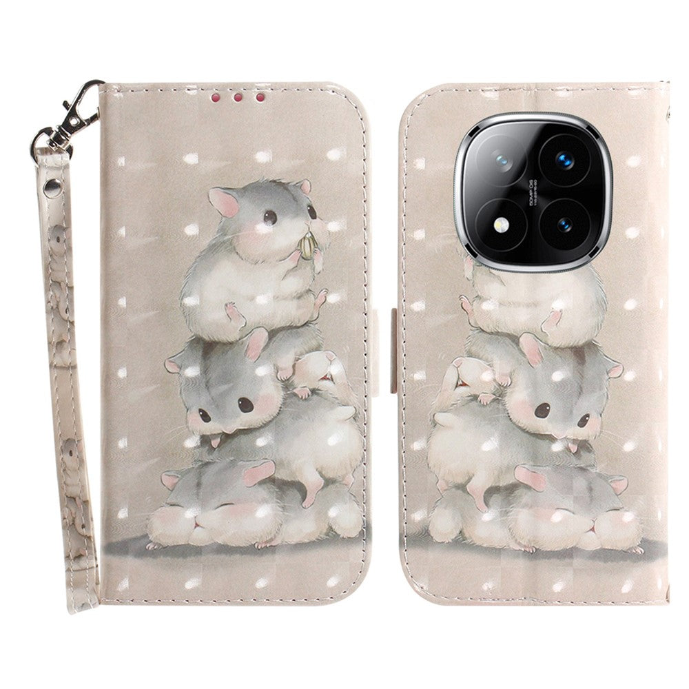 For Xiaomi Redmi Note 14 Pro 5G / Poco X7 5G Case Pattern Printing Leather Wallet Phone Cover with Wrist Strap