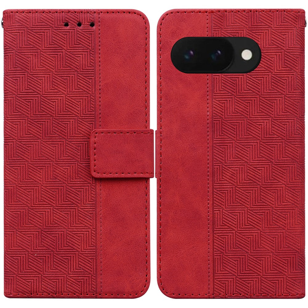 For Google Pixel 9a Case Geometry Pattern Leather Wallet Phone Cover with Wrist Strap