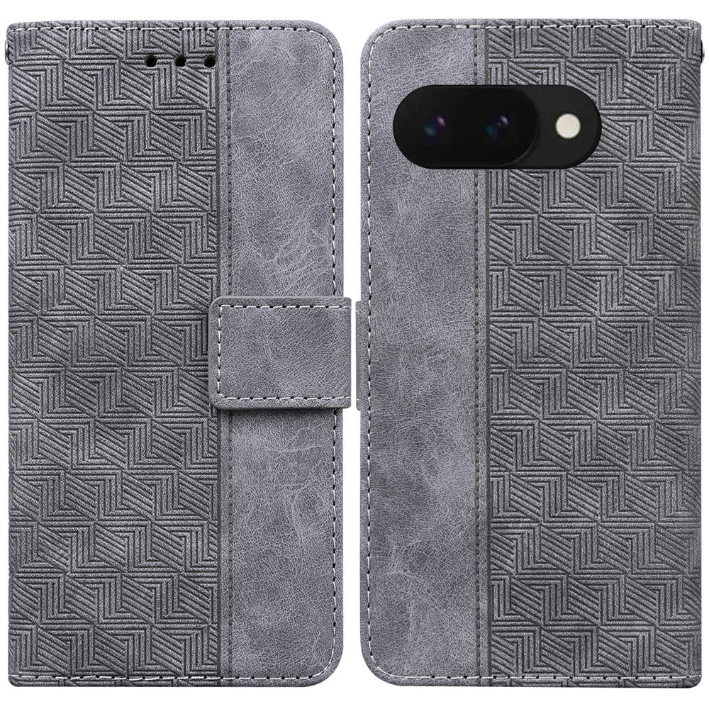 For Google Pixel 9a Case Geometry Pattern Leather Wallet Phone Cover with Wrist Strap
