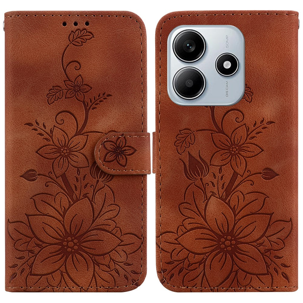 For Xiaomi Redmi Note 14 5G Case Lily Flower Imprint Leather Phone Cover with Stand