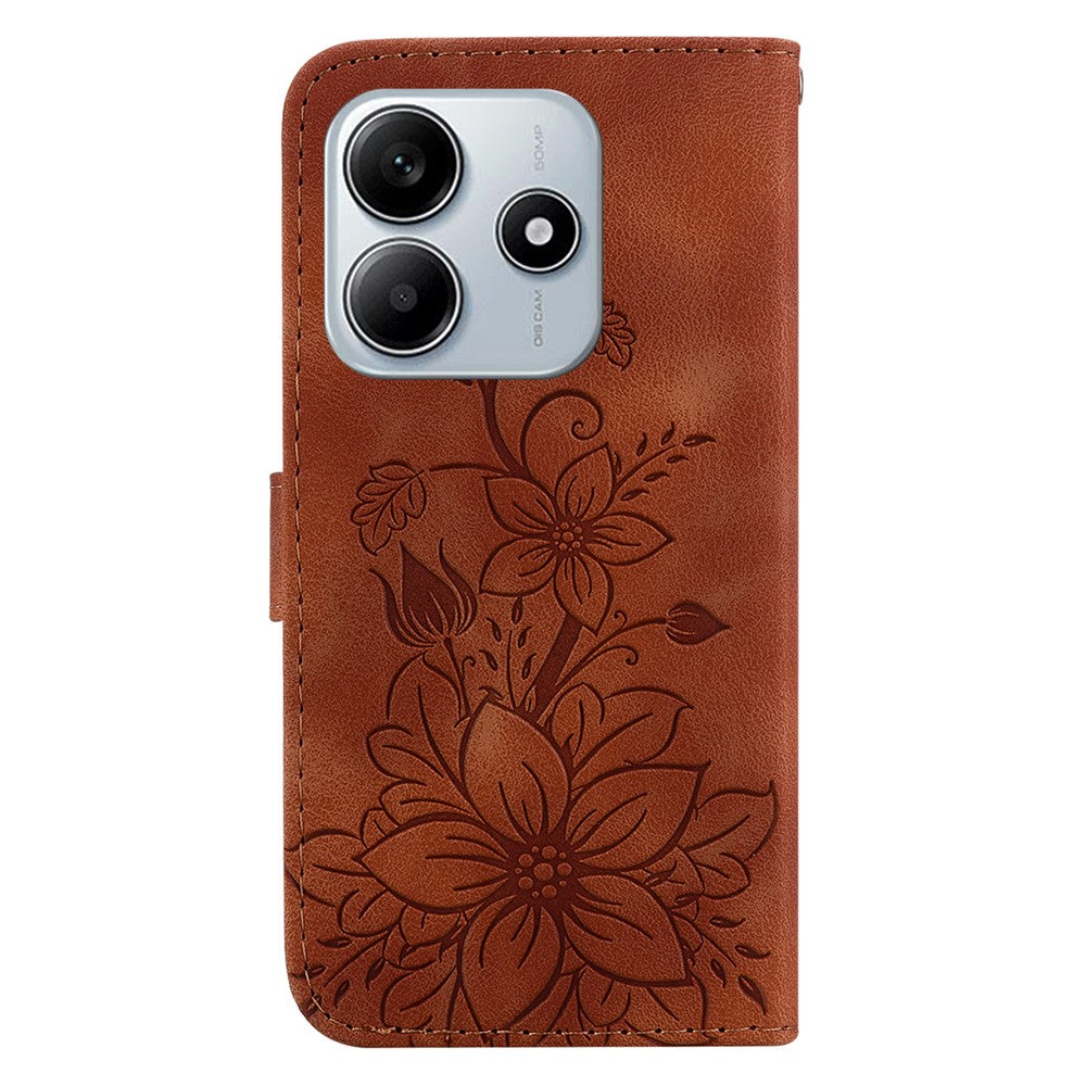 For Xiaomi Redmi Note 14 5G Case Lily Flower Imprint Leather Phone Cover with Stand