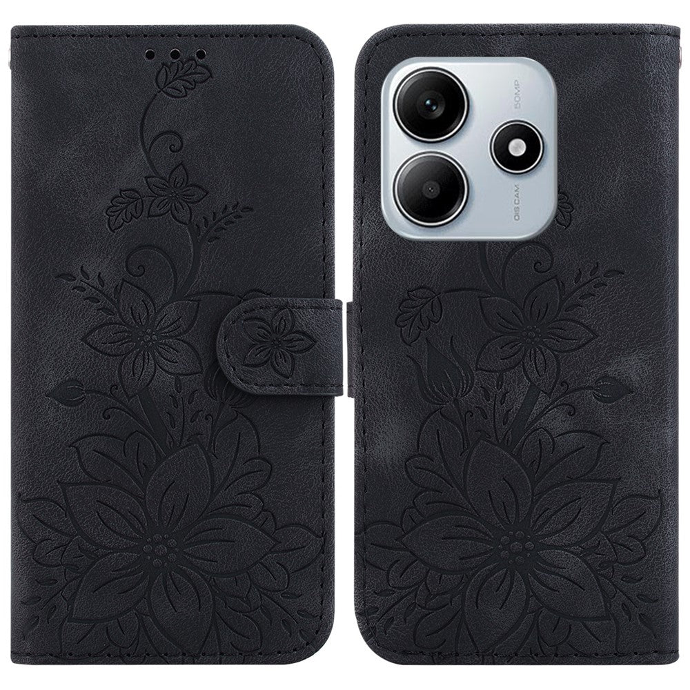 For Xiaomi Redmi Note 14 5G Case Lily Flower Imprint Leather Phone Cover with Stand