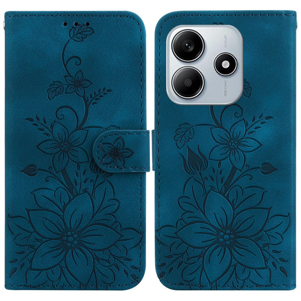 For Xiaomi Redmi Note 14 5G Case Lily Flower Imprint Leather Phone Cover with Stand