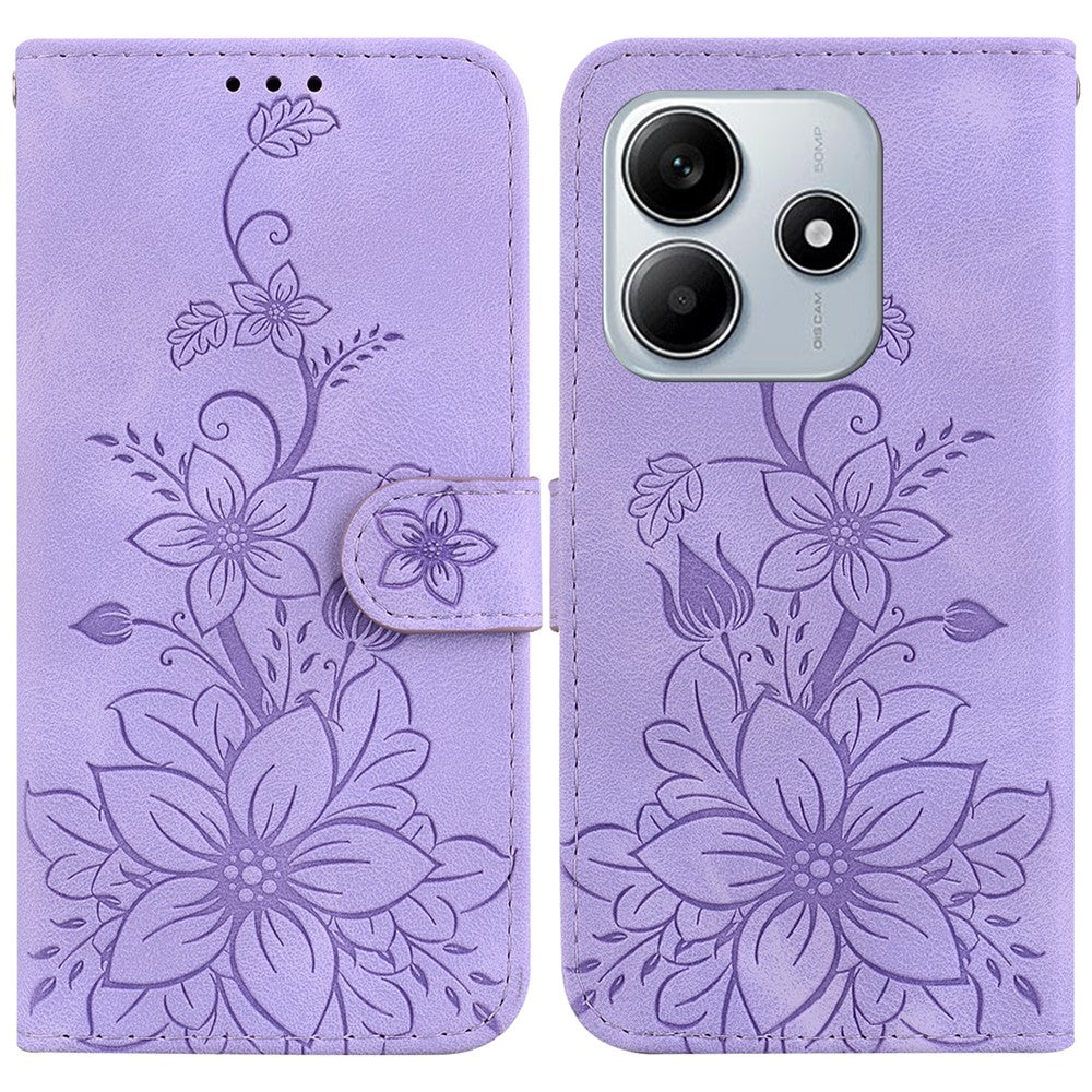 For Xiaomi Redmi Note 14 5G Case Lily Flower Imprint Leather Phone Cover with Stand