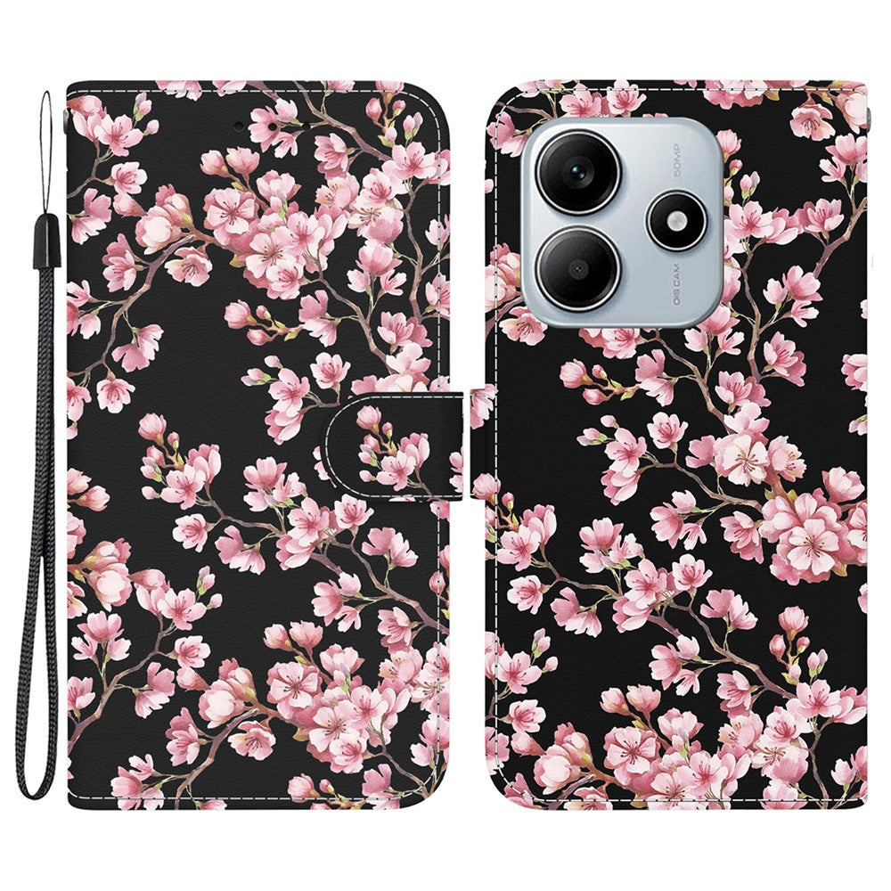 Xiaomi Redmi Note 14 5G Plånboksfodral med fallskydd i läder, fällbart mönster, tryck