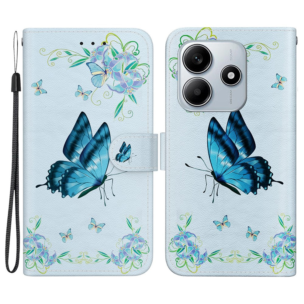 Xiaomi Redmi Note 14 5G Plånboksfodral med fallskydd i läder, fällbart mönster, tryck