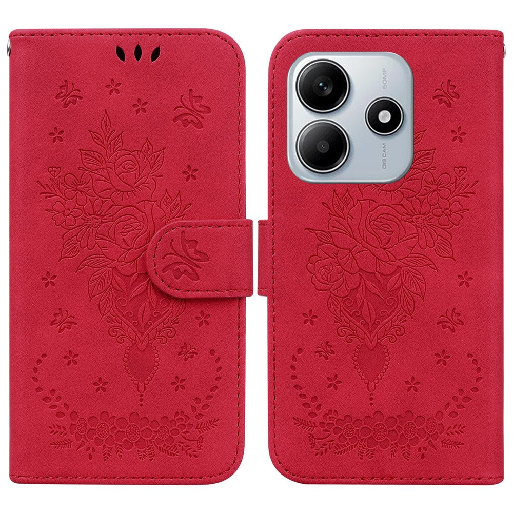 For Xiaomi Redmi Note 14 5G Case PU Leather Wallet Phone Cover Butterfly Flower Imprint