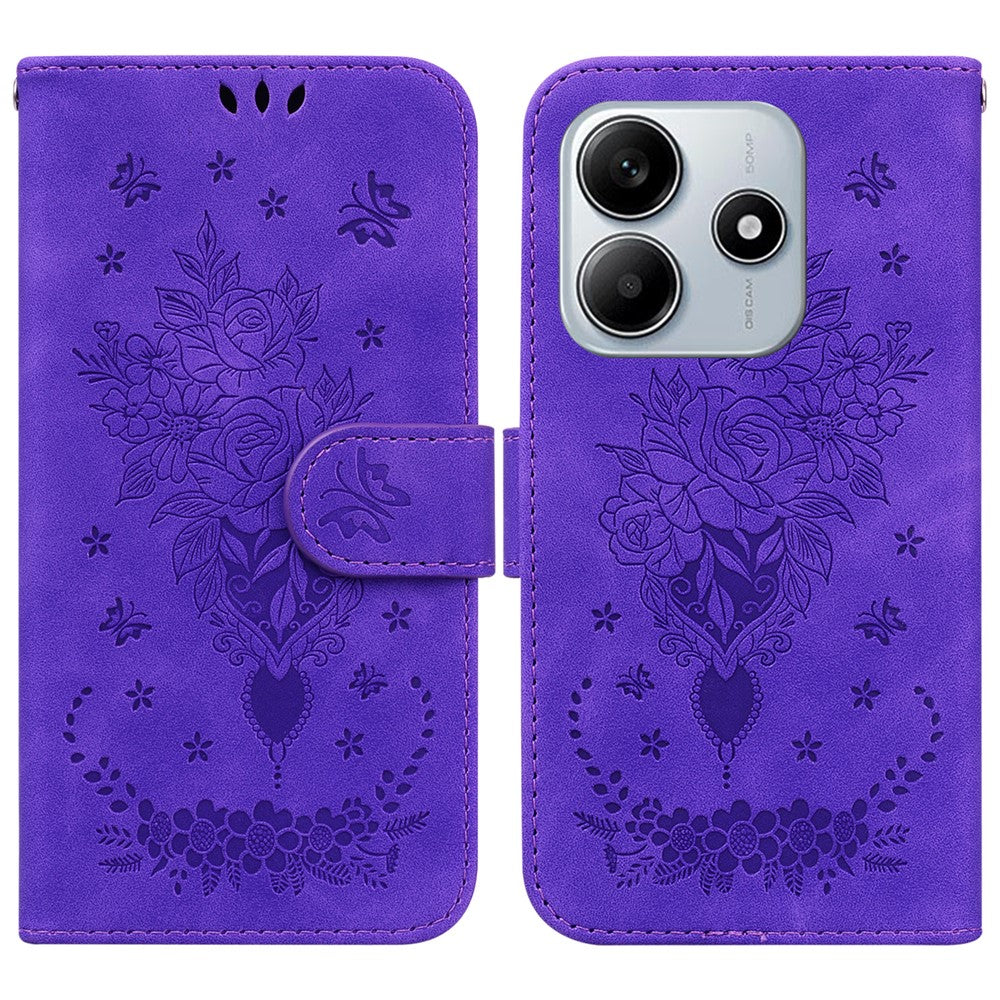 For Xiaomi Redmi Note 14 5G Case PU Leather Wallet Phone Cover Butterfly Flower Imprint