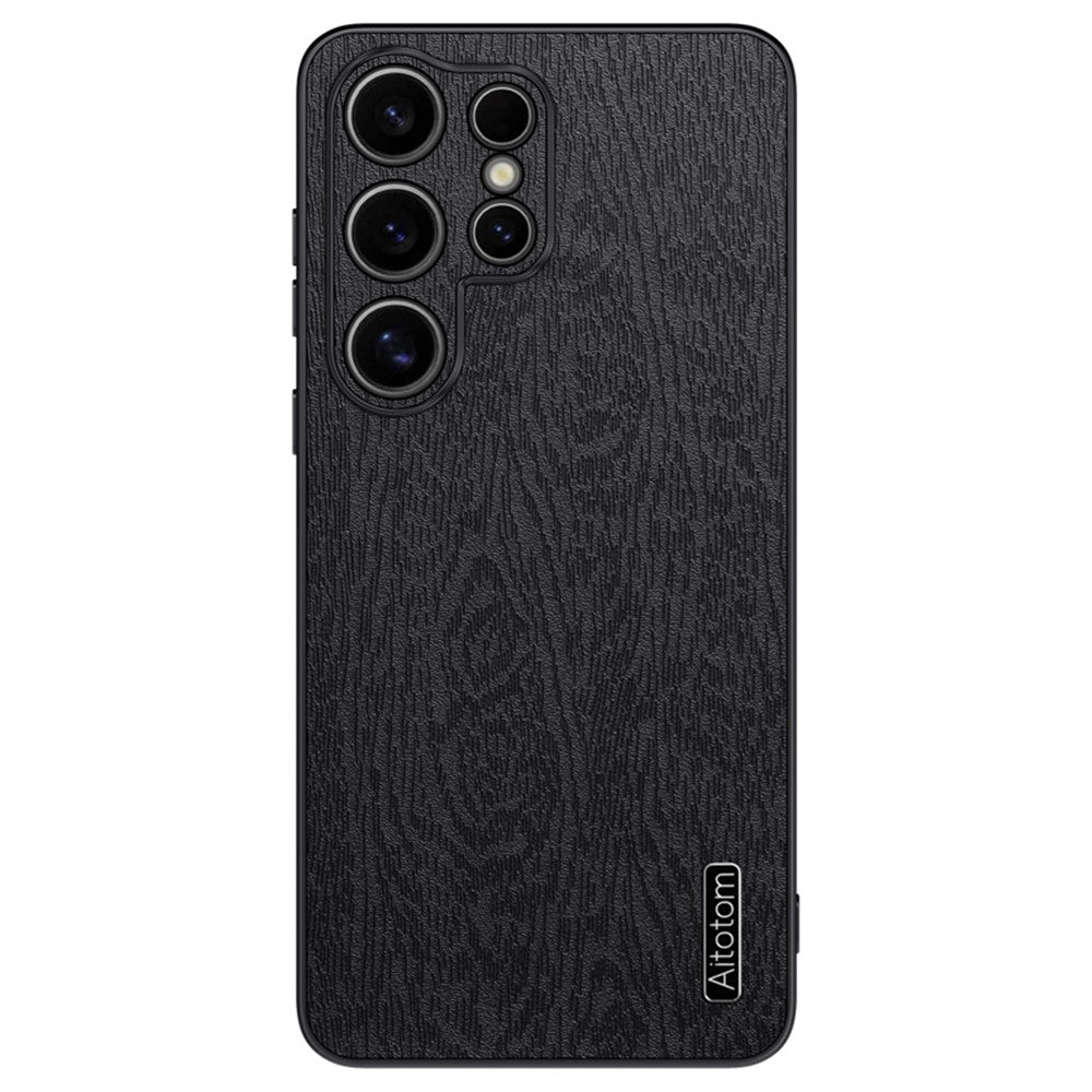 Samsung Galaxy S25 Ultra-skal med trästruktur, PU-läderbeläggning, PC+TPU-fodral