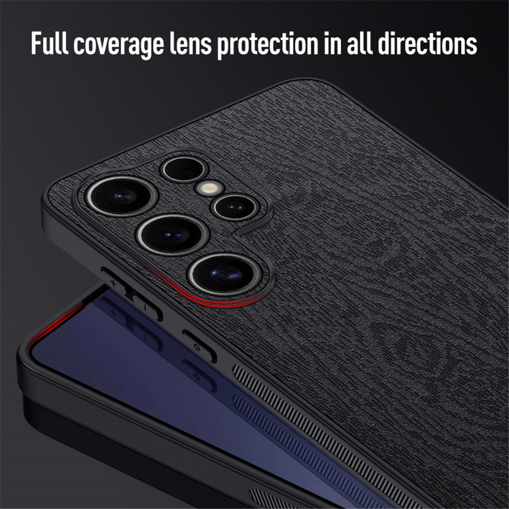 Samsung Galaxy S25 Ultra-skal med trästruktur, PU-läderbeläggning, PC+TPU-fodral