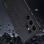 Samsung Galaxy S25 Ultra-skal med trästruktur, PU-läderbeläggning, PC+TPU-fodral