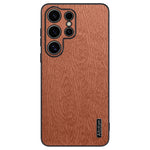 Samsung Galaxy S25 Ultra-skal med trästruktur, PU-läderbeläggning, PC+TPU-fodral