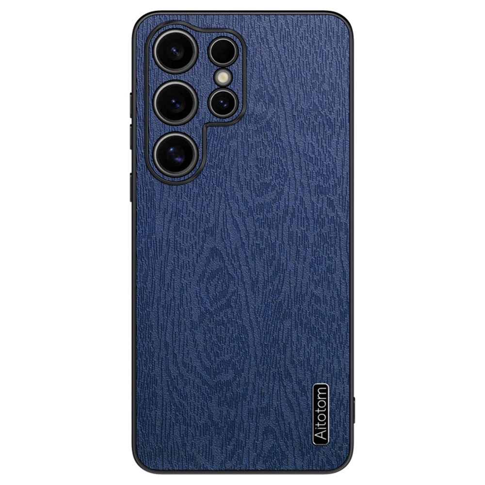 Samsung Galaxy S25 Ultra-skal med trästruktur, PU-läderbeläggning, PC+TPU-fodral
