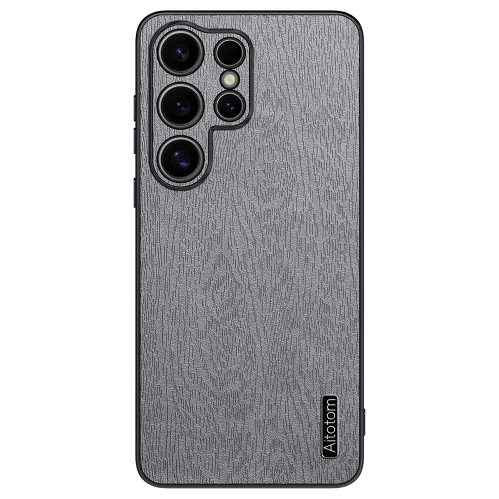 Samsung Galaxy S25 Ultra-skal med trästruktur, PU-läderbeläggning, PC+TPU-fodral