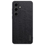 For Samsung Galaxy S25 Case Wood Texture PU Leather Coated PC+TPU Phone Cover