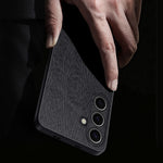 For Samsung Galaxy S25 Case Wood Texture PU Leather Coated PC+TPU Phone Cover