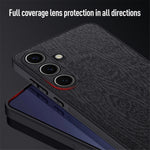 For Samsung Galaxy S25 Case Wood Texture PU Leather Coated PC+TPU Phone Cover