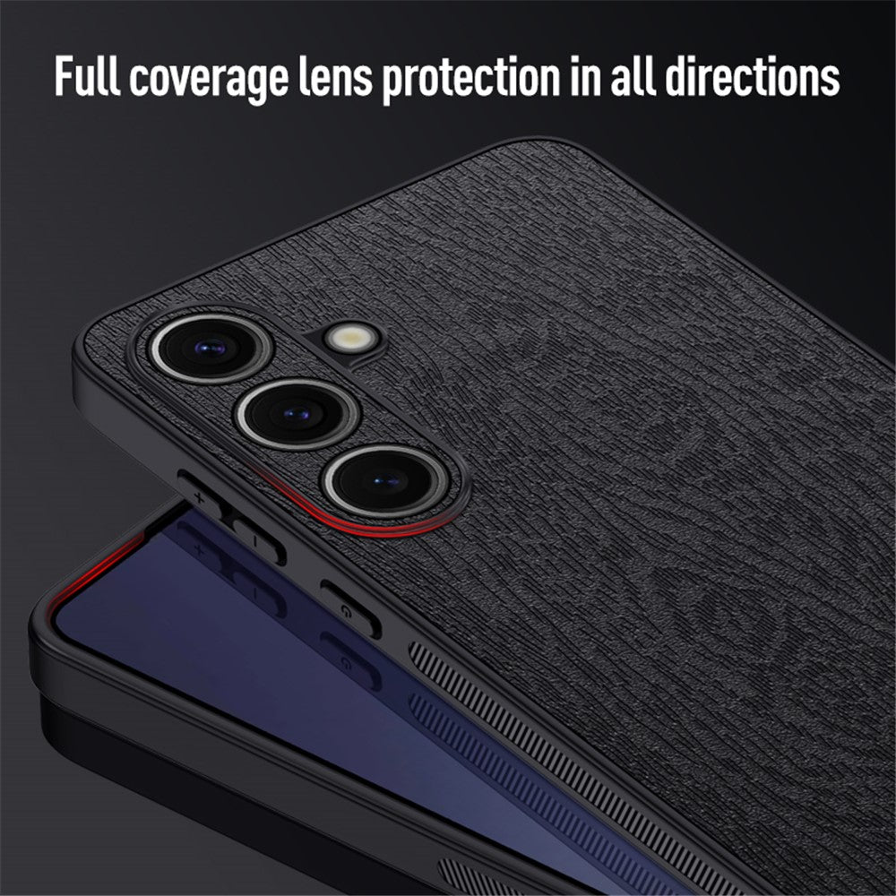 For Samsung Galaxy S25 Case Wood Texture PU Leather Coated PC+TPU Phone Cover