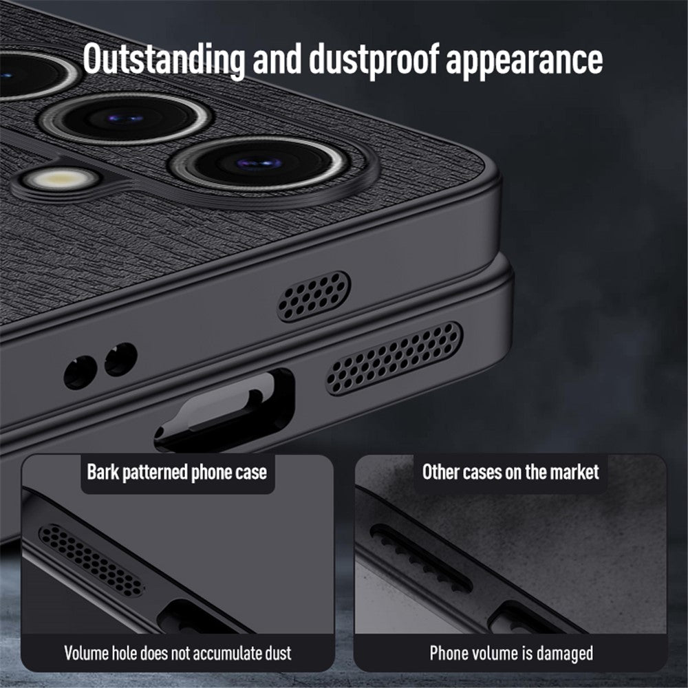 For Samsung Galaxy S25 Case Wood Texture PU Leather Coated PC+TPU Phone Cover