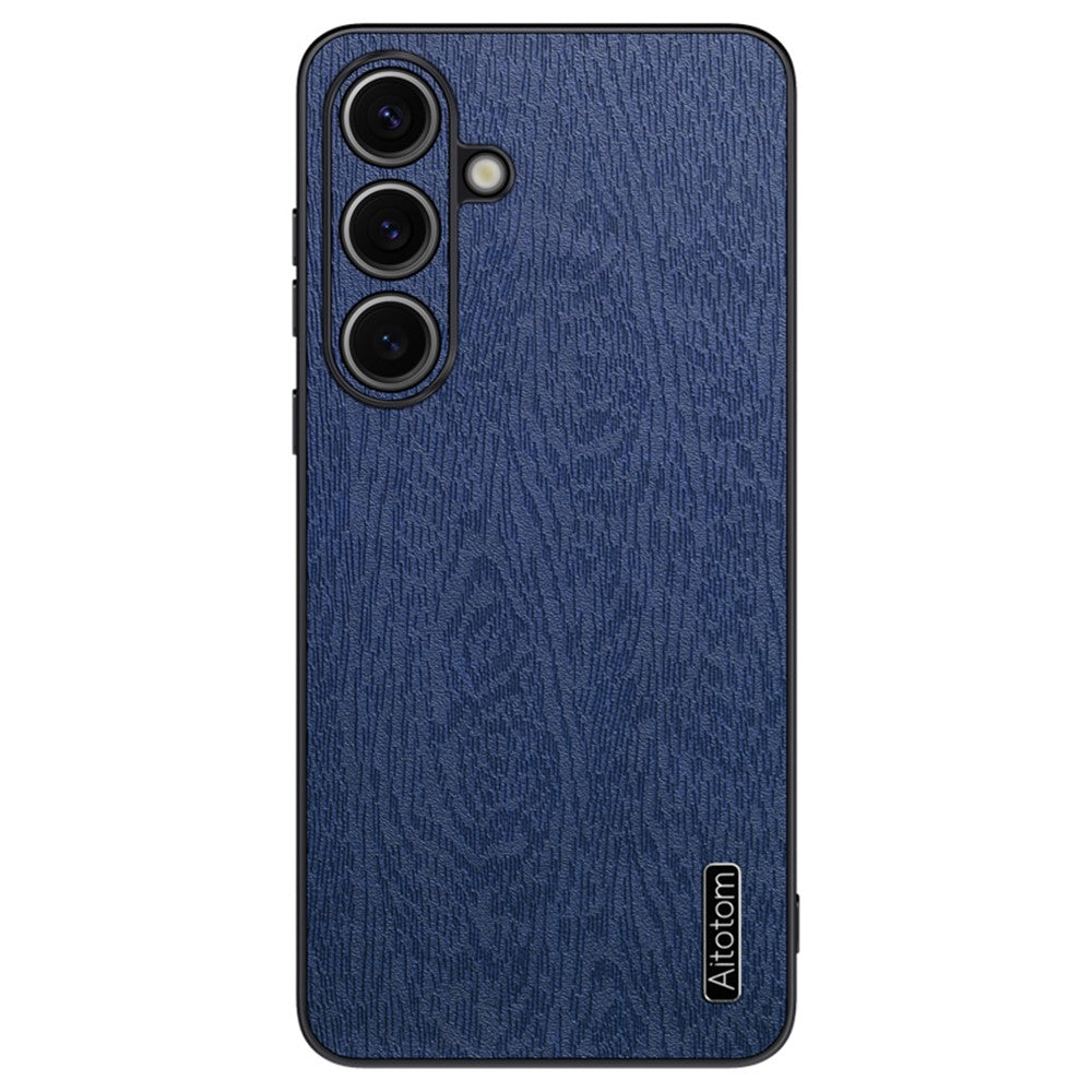 For Samsung Galaxy S25 Case Wood Texture PU Leather Coated PC+TPU Phone Cover
