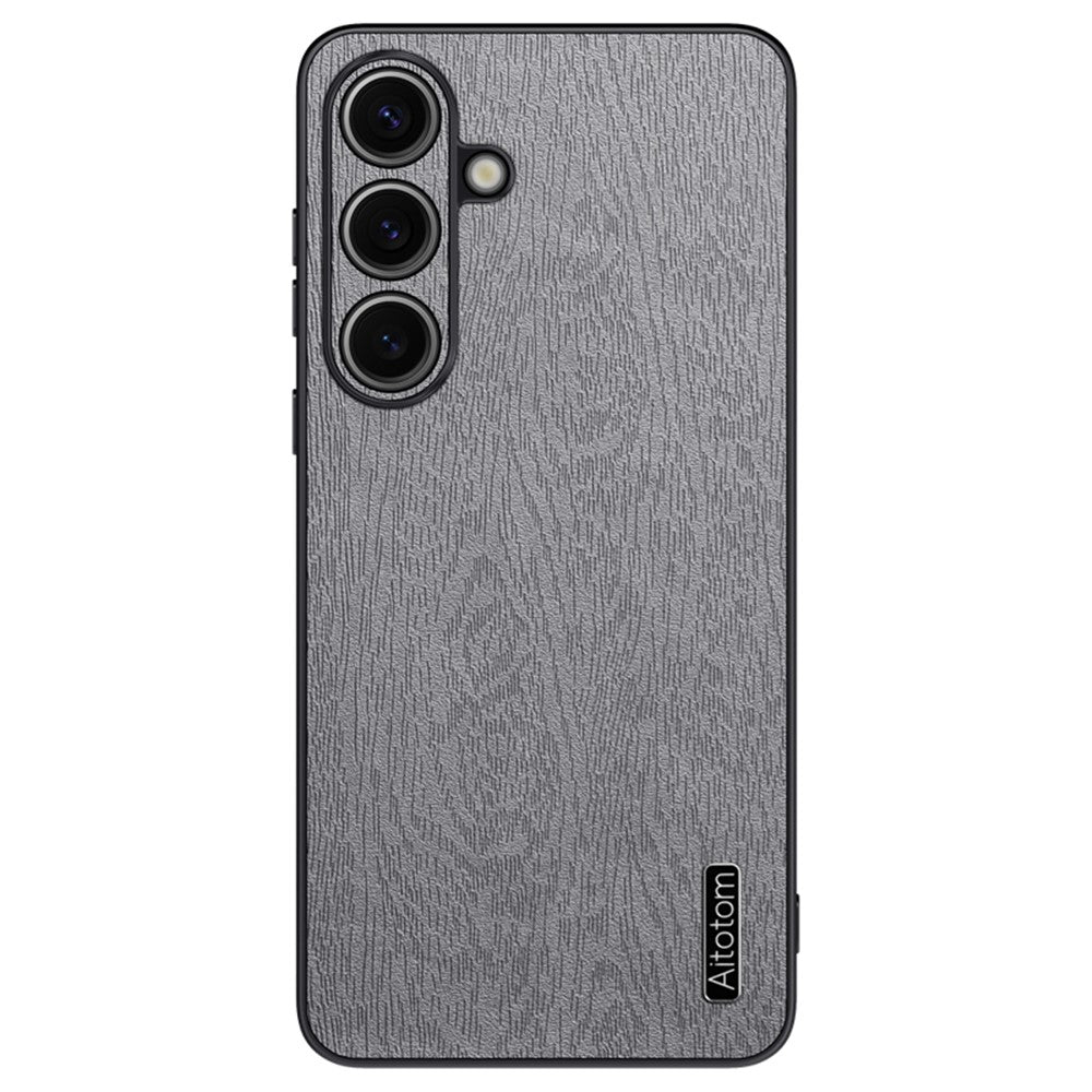 For Samsung Galaxy S25 Case Wood Texture PU Leather Coated PC+TPU Phone Cover