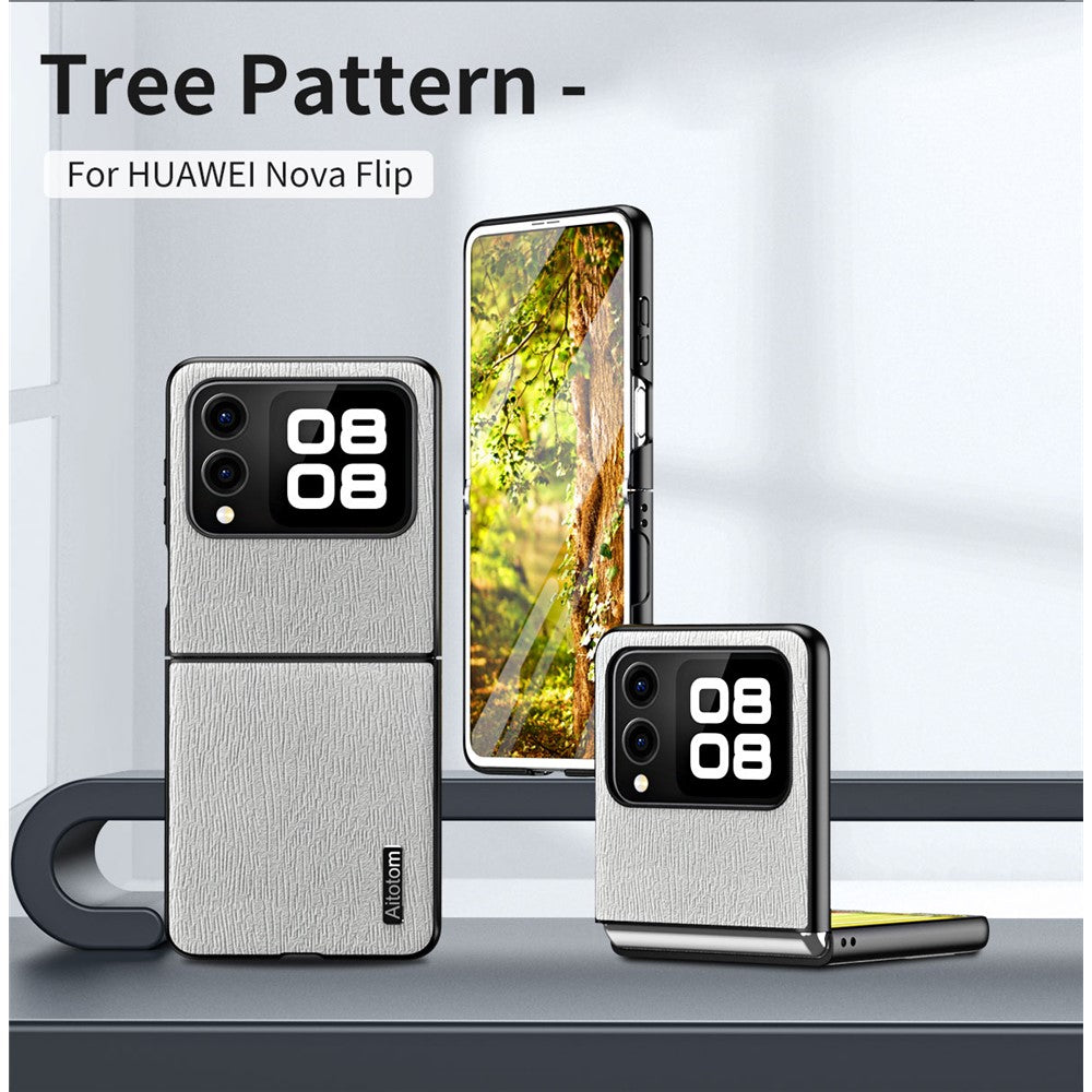 For Huawei nova Flip 5G Case Wood Texture PU Leather Coated PC+TPU Phone Cover
